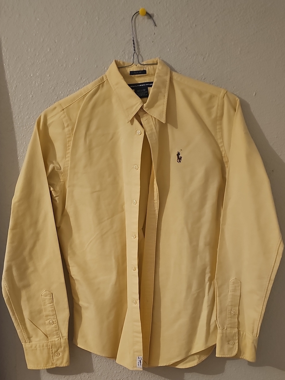 Ralph Lauren Men’s Pale Yellow Button-Down Shirt with Pony Logo